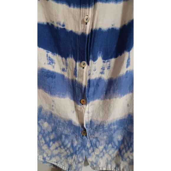 Beach & Boho Large Blue White Tie Dye Cotton Button Up Travel Pool Vacation Top - Picture 2 of 7